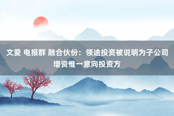 文爱 电报群 融合伙份：领途投资被说明为子公司增资惟一意向投资方